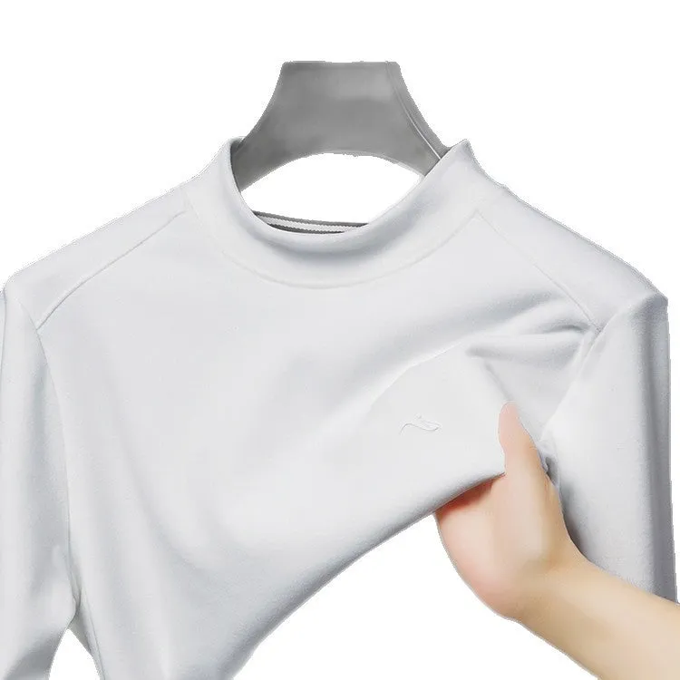 Men's crew neck loose long sleeve t-shirt in solid colour polyester, front view, available in six colours