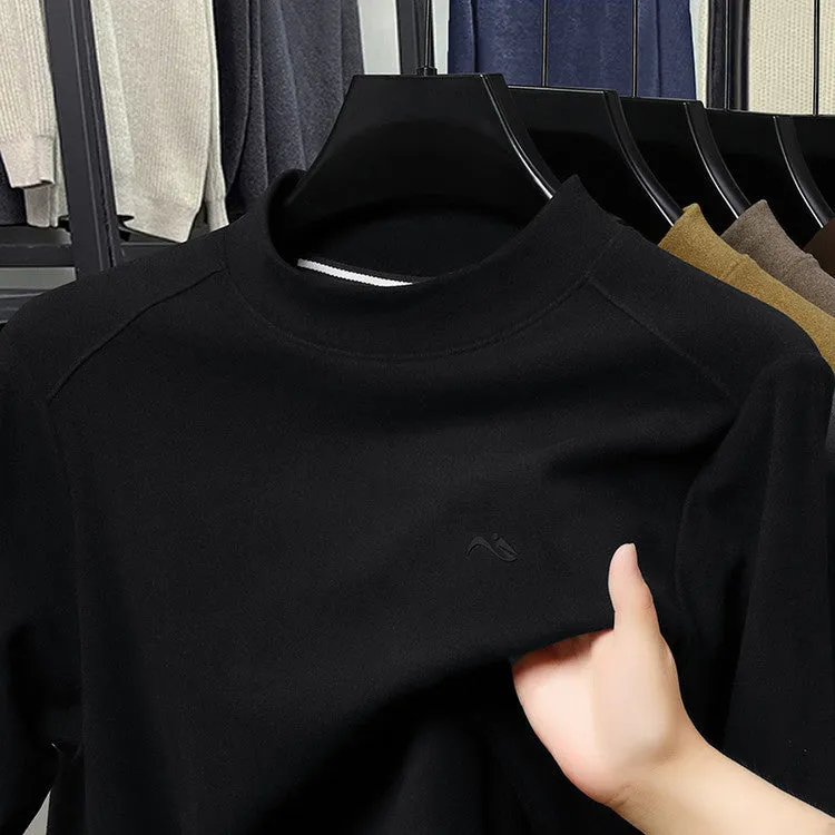 Men's crew neck loose long sleeve t-shirt in solid colour polyester, front view, available in six colours