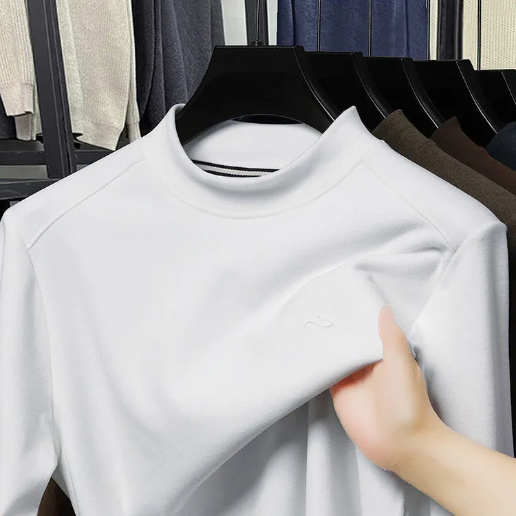 Men's crew neck loose long sleeve t-shirt in solid colour polyester, front view, available in six colours