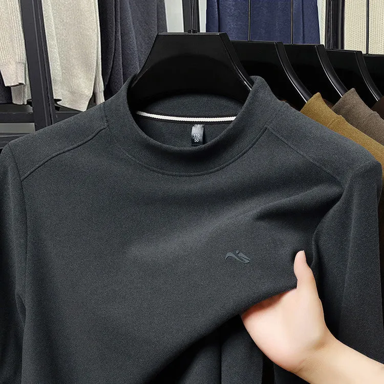 Men's crew neck loose long sleeve t-shirt in solid colour polyester, front view, available in six colours