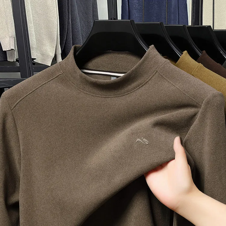 Men's crew neck loose long sleeve t-shirt in solid colour polyester, front view, available in six colours