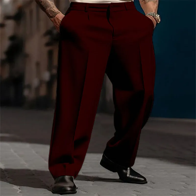 Men's straight solid colour suit trousers with diagonal pockets in khaki, on model, front view