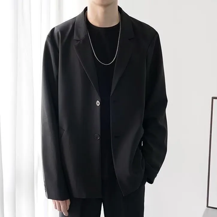Casual loose corduroy men's jacket in black with semi-hemp lining, polyester fabric