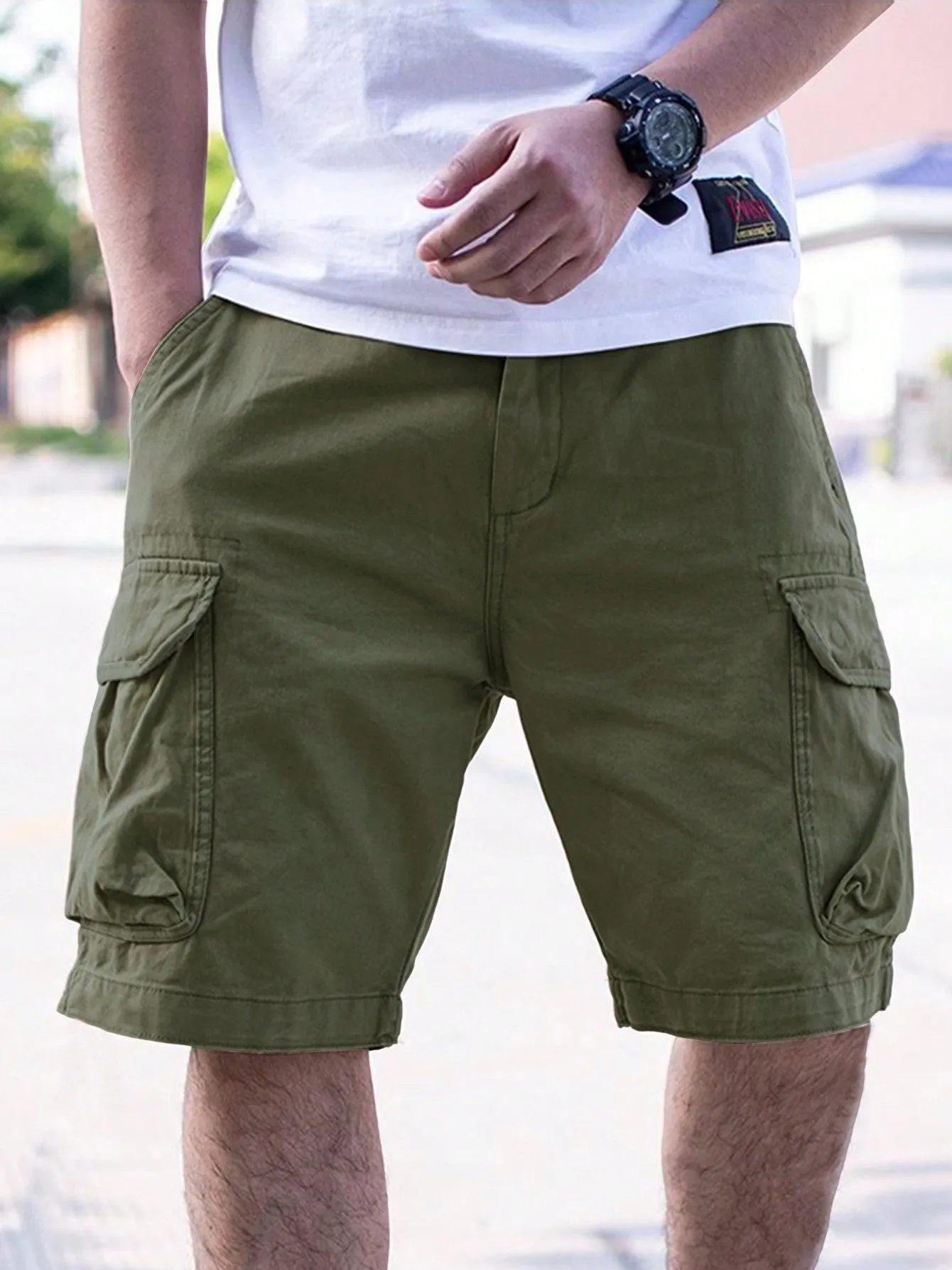Men's cotton blend workwear shorts in loose fit with micro-elastic waistband in five colour options