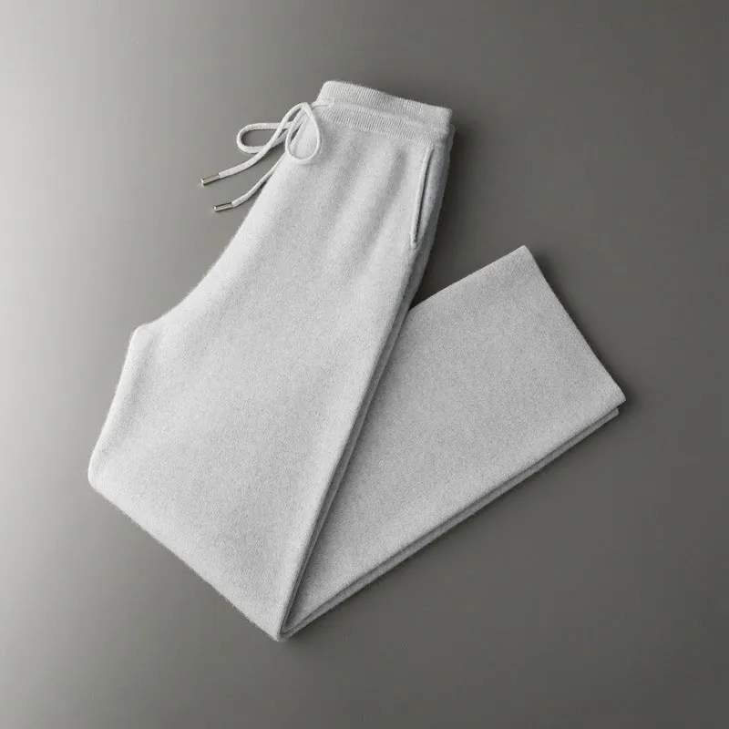 Men's Thickening Wide Leg Pants in Wool Solid Colour Mid-High Waist Drawstring Casual Trousers Available Light Gray Dark Gray Light Camel Black Caramel Cyan S-XXL