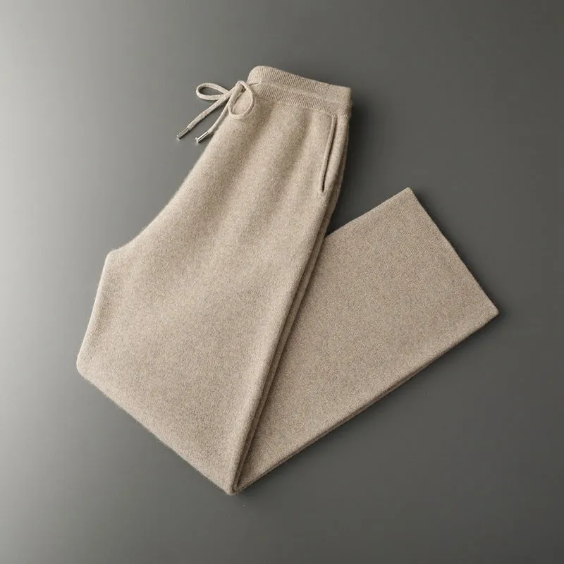 Men's Thickening Wide Leg Pants in Wool Solid Colour Mid-High Waist Drawstring Casual Trousers Available Light Gray Dark Gray Light Camel Black Caramel Cyan S-XXL