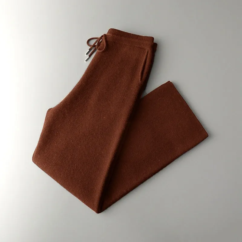 Men's Thickening Wide Leg Pants in Wool Solid Colour Mid-High Waist Drawstring Casual Trousers Available Light Gray Dark Gray Light Camel Black Caramel Cyan S-XXL