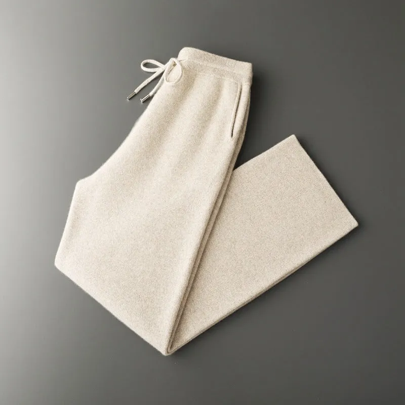 Men's Thickening Wide Leg Pants in Wool Solid Colour Mid-High Waist Drawstring Casual Trousers Available Light Gray Dark Gray Light Camel Black Caramel Cyan S-XXL
