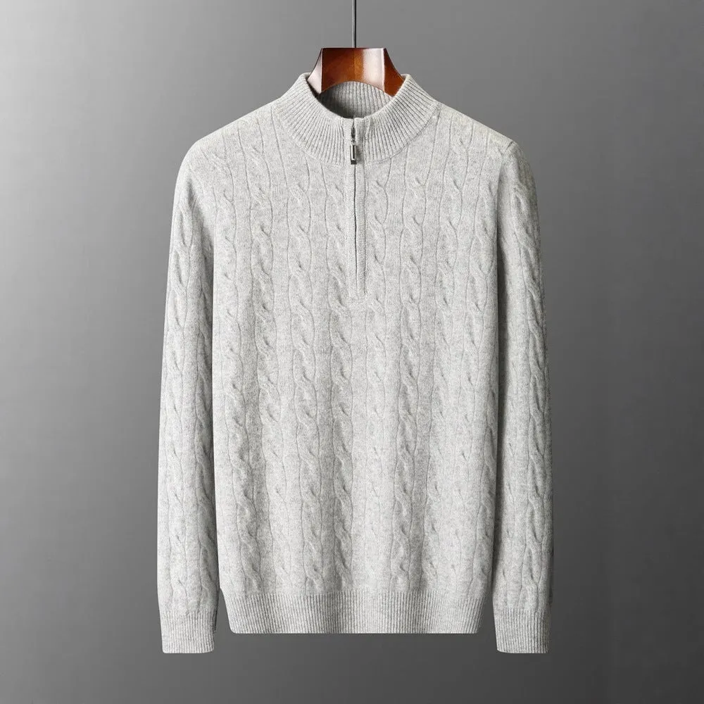Jacquard double-strand thickened long-sleeved sweater in light camel, loose fit for women