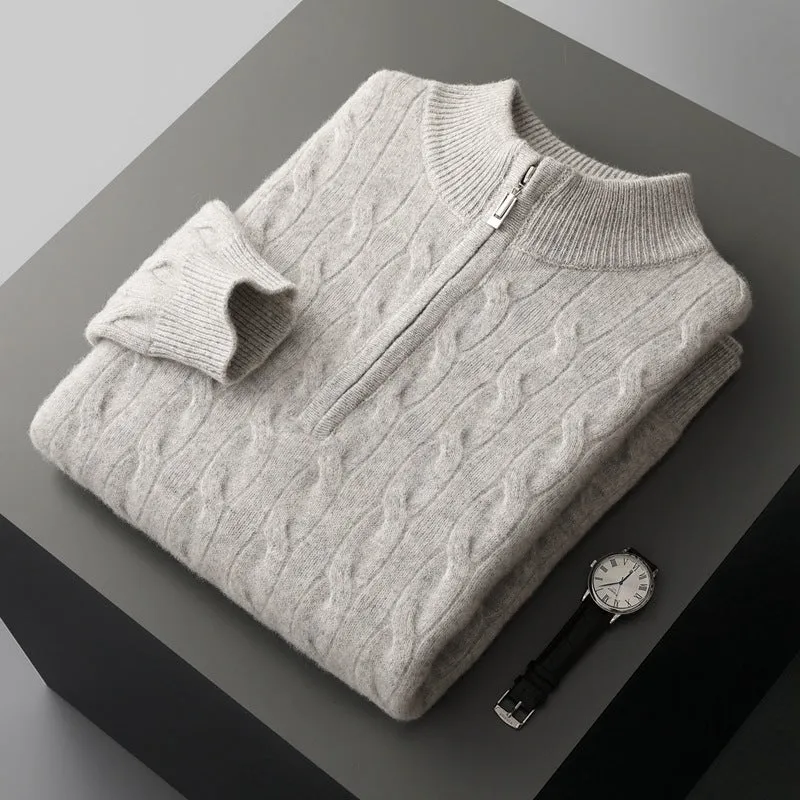 Jacquard double-strand thickened long-sleeved sweater in light camel, loose fit for women