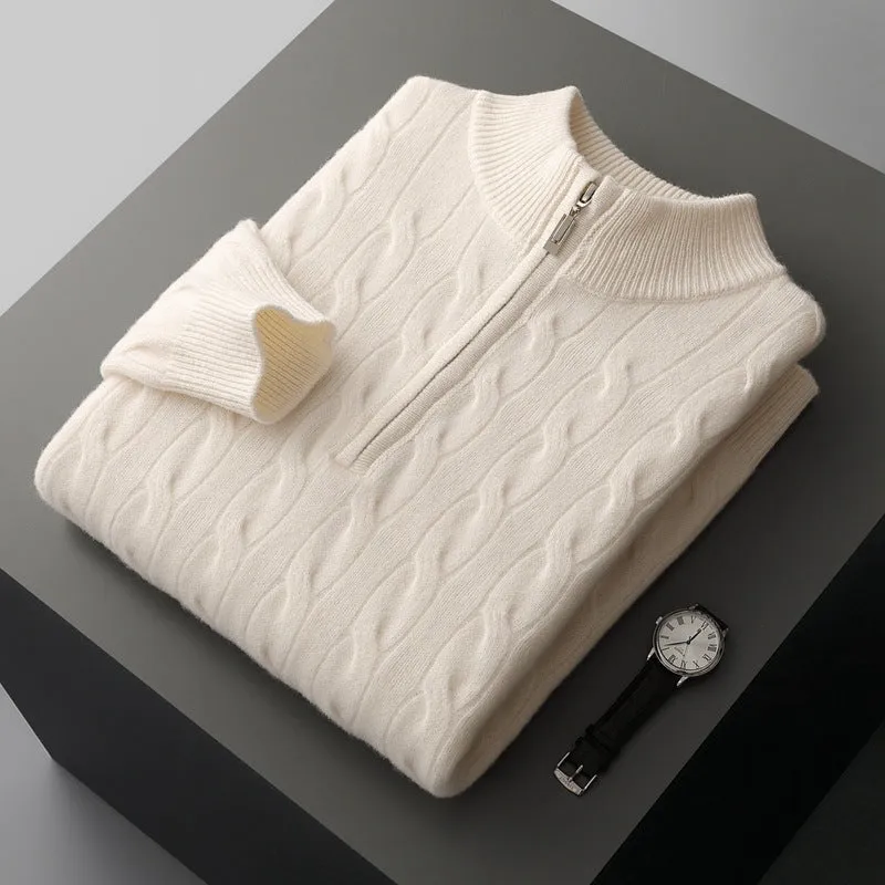 Jacquard double-strand thickened long-sleeved sweater in light camel, loose fit for women