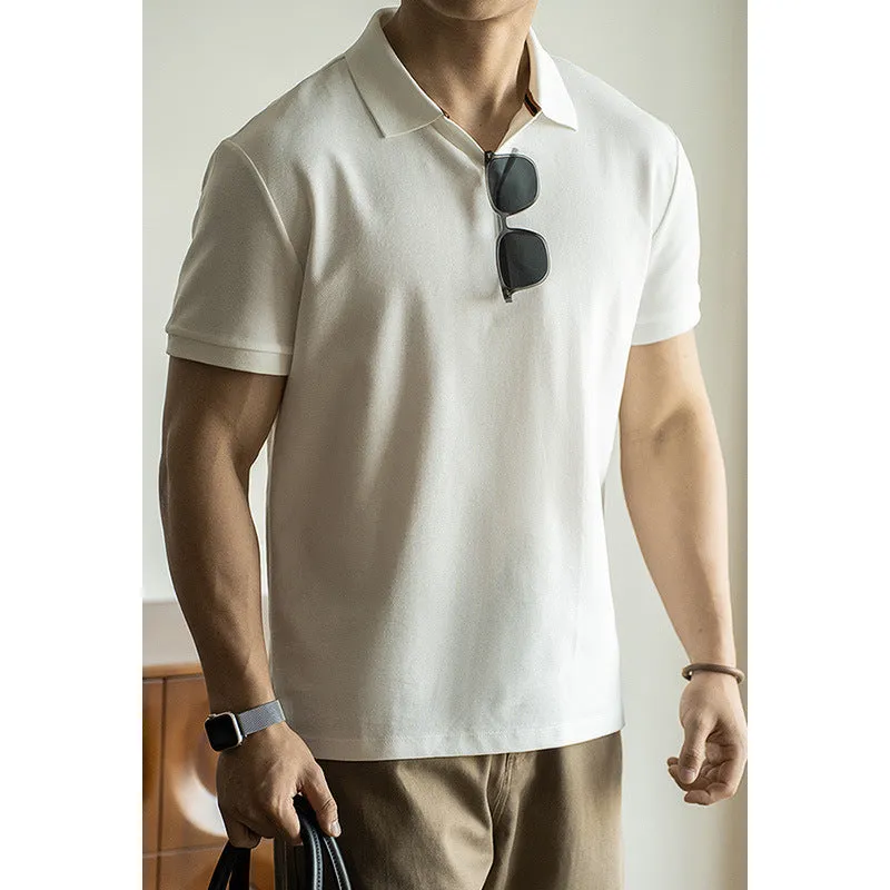 American-style cotton polyester short sleeve polo shirt in blue, black and white colours