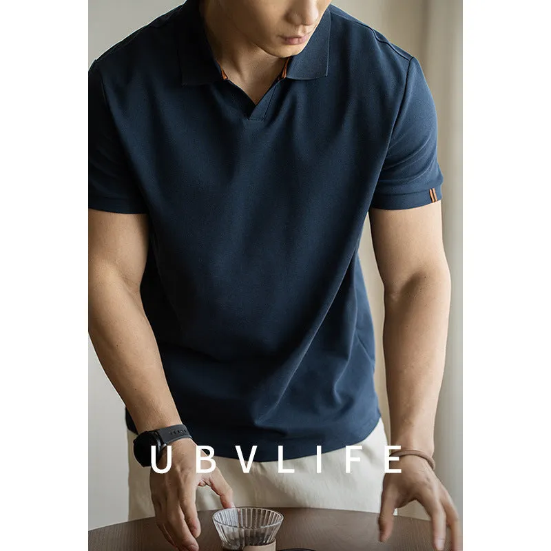 American-style cotton polyester short sleeve polo shirt in blue, black and white colours