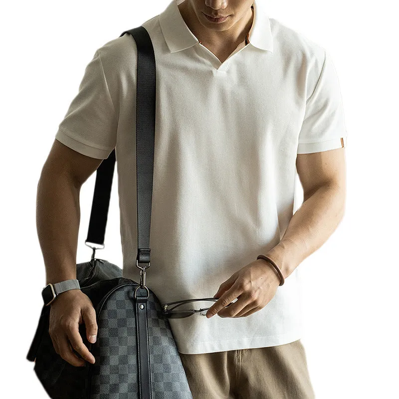 American-style cotton polyester short sleeve polo shirt in blue, black and white colours
