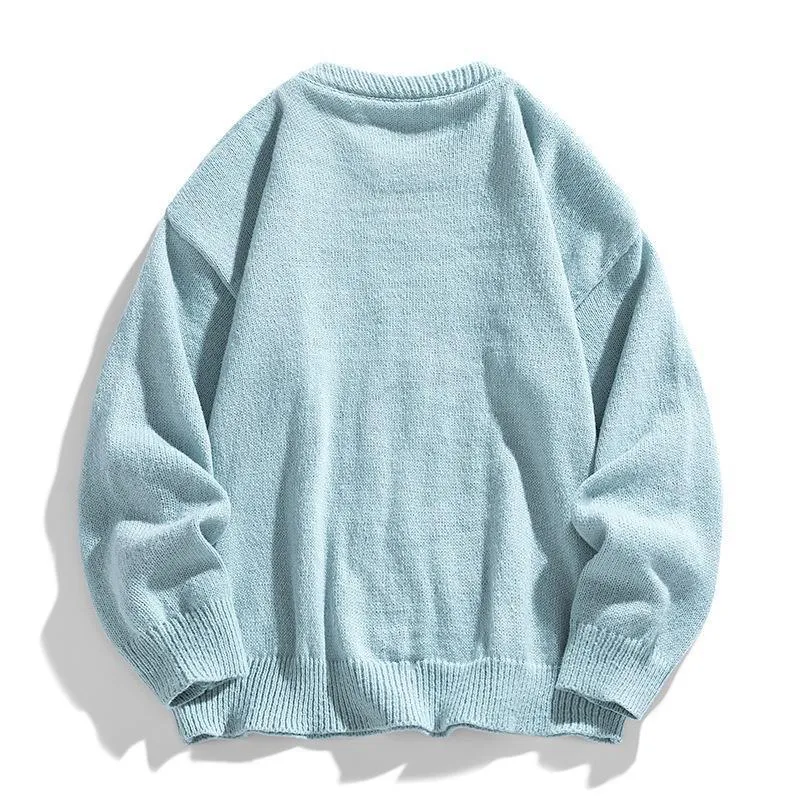 Twist stripes pullover furry sweater in cloud blue for teenagers, thick chemical fibre blend, straight fit