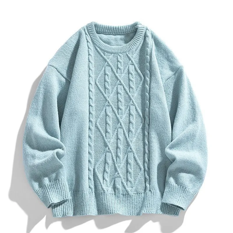 Twist stripes pullover furry sweater in cloud blue for teenagers, thick chemical fibre blend, straight fit