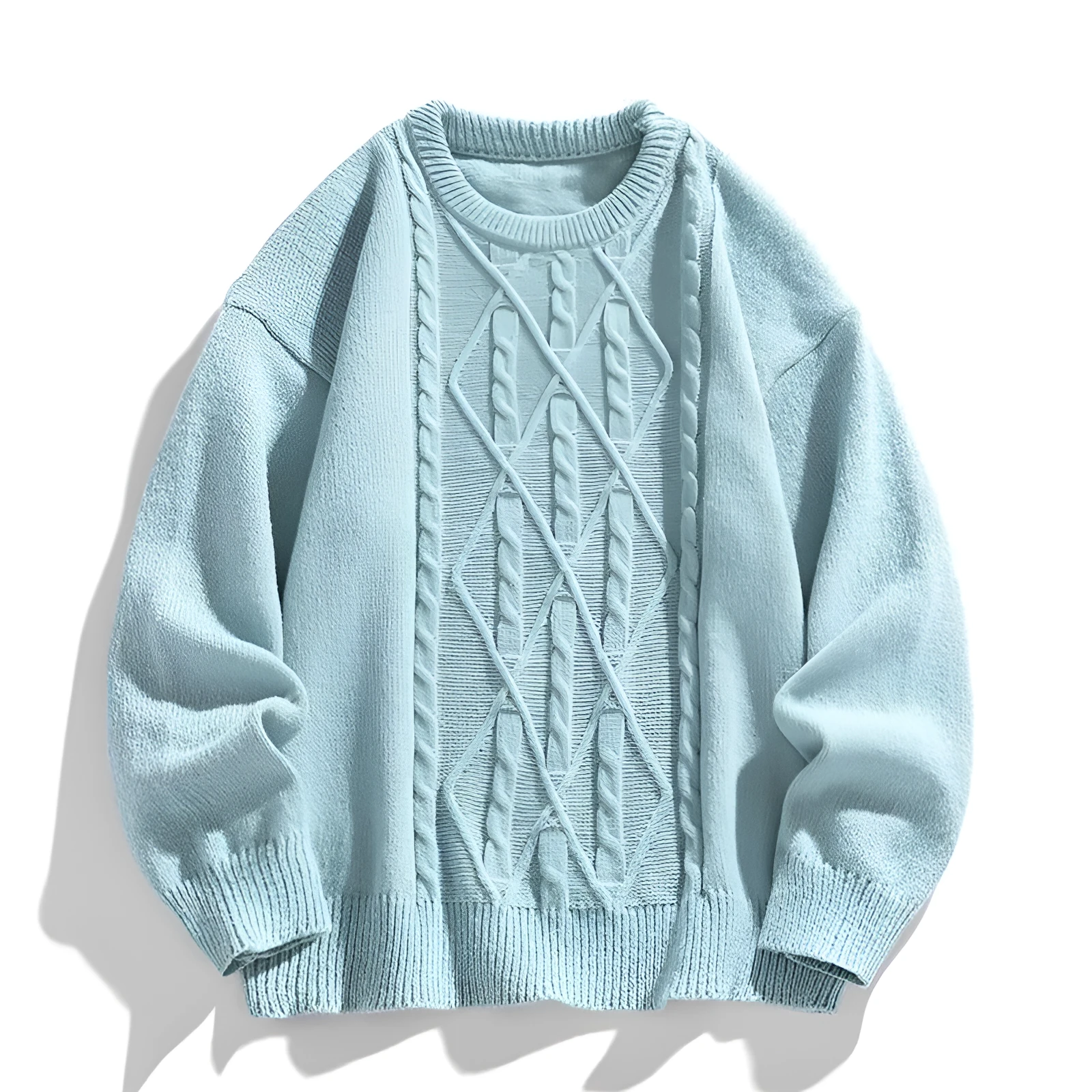 Twist stripes pullover furry sweater in cloud blue for teenagers, thick chemical fibre blend, straight fit