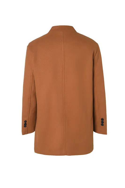 Solid-colour khaki form-fitting woolen coat for men, autumn layering, sizes S-XXXL