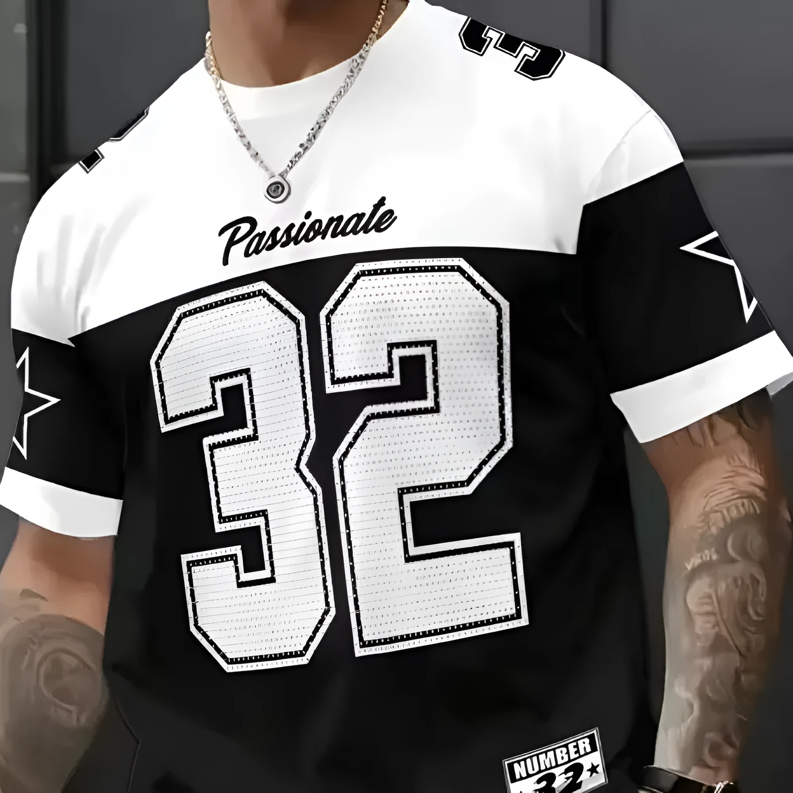 Men's digital printed round neck short sleeve T-shirt in polyester bird eye cloth, straight fit, available in multiple colours