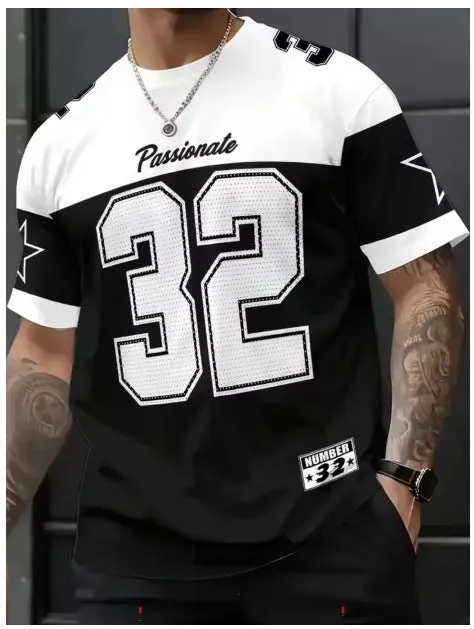 Men's digital printed round neck short sleeve T-shirt in polyester bird eye cloth, straight fit, available in multiple colours