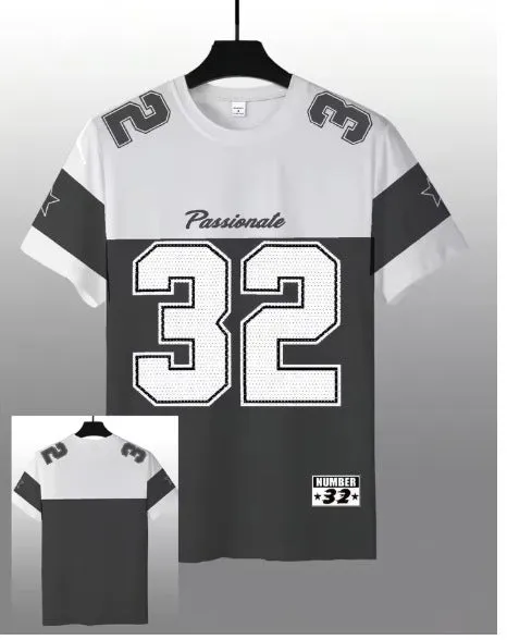 Men's digital printed round neck short sleeve T-shirt in polyester bird eye cloth, straight fit, available in multiple colours