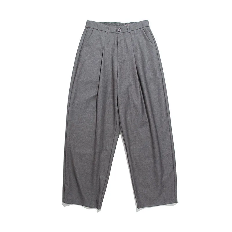 Men's straight casual trousers in black, loose fit with polyester fabric