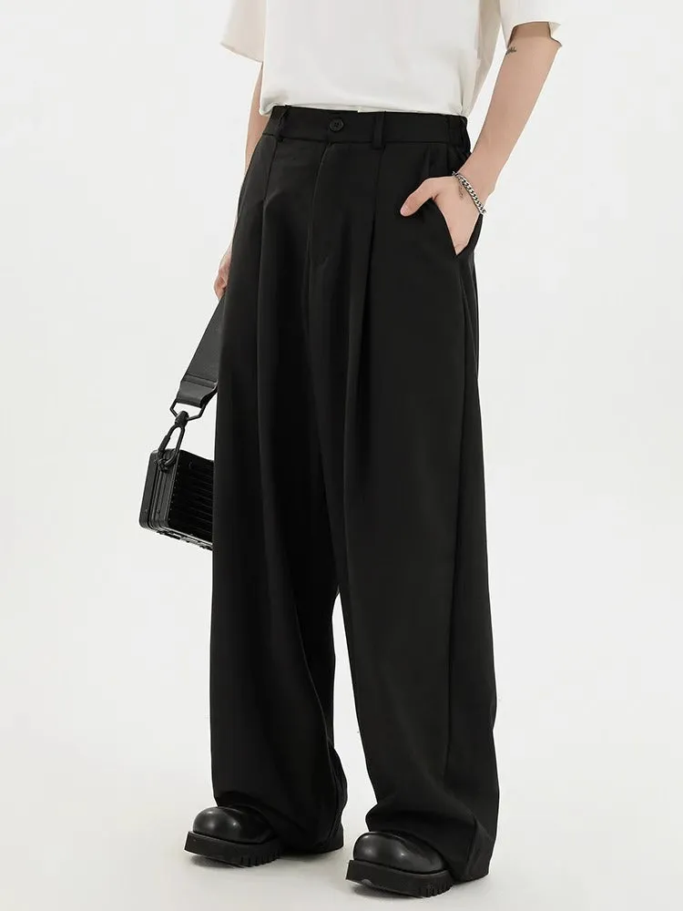 Men's straight casual trousers in black, loose fit with polyester fabric