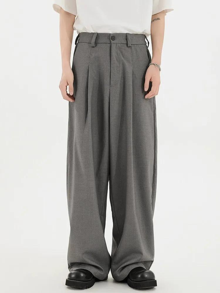 Men's straight casual trousers in black, loose fit with polyester fabric
