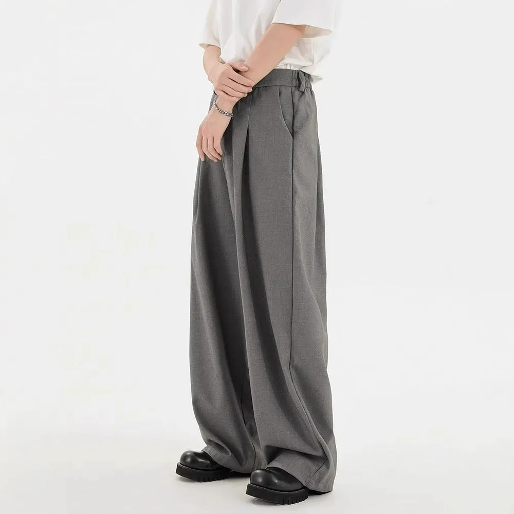 Men's straight casual trousers in black, loose fit with polyester fabric