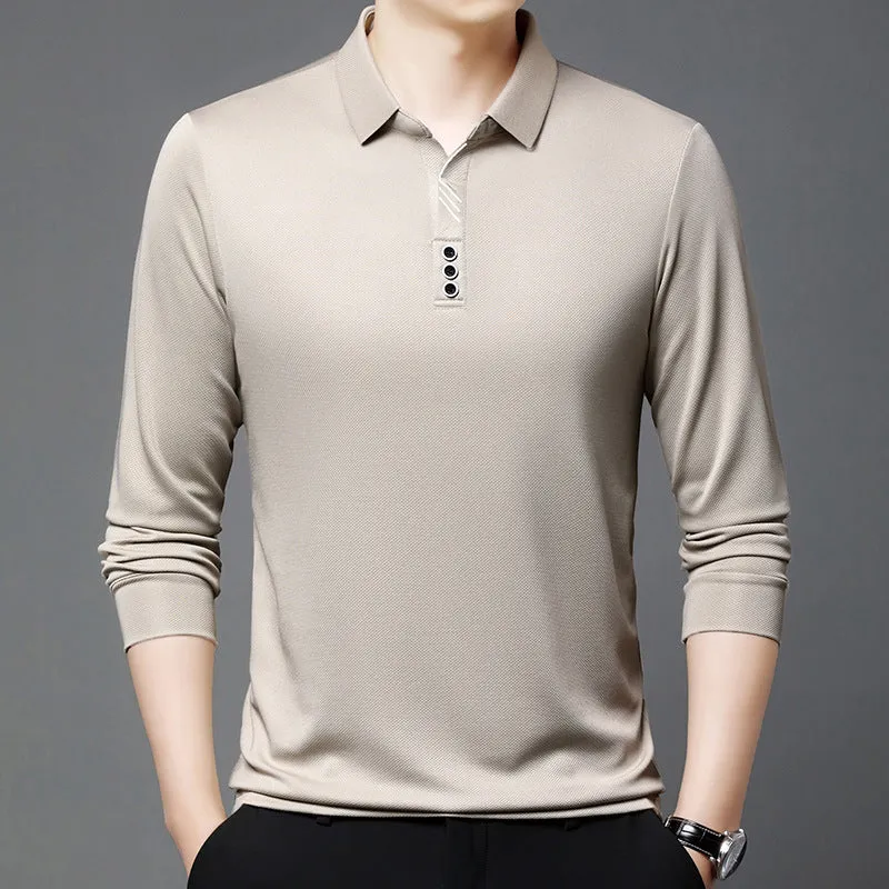 Summer lapels short-sleeved T-shirt for men, solid colour, asymmetric hem, available in green, white, red, black, khaki, and grey from 2504 and 2430 series.