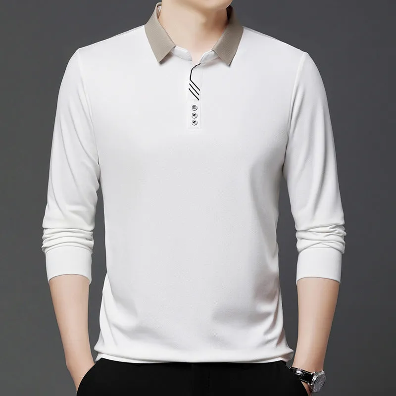 Summer lapels short-sleeved T-shirt for men, solid colour, asymmetric hem, available in green, white, red, black, khaki, and grey from 2504 and 2430 series.