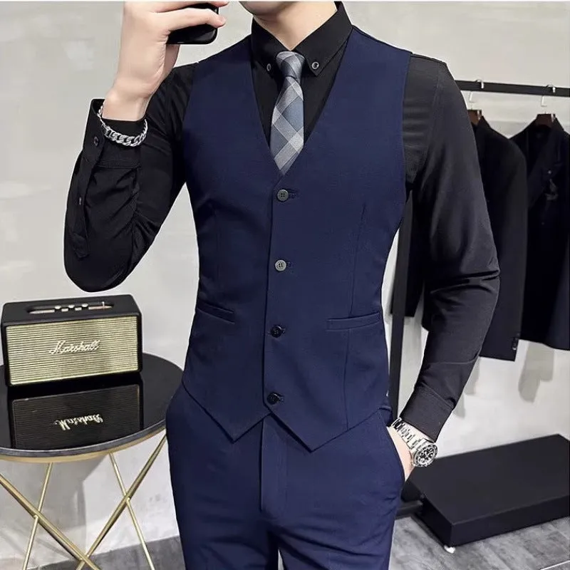 Men's business casual solid colour suit vest in large sizes up to 7XL, tight fit, polyester blend