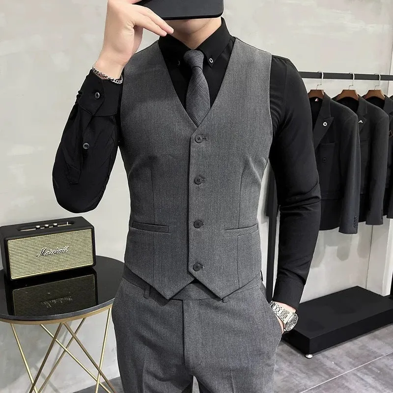 Men's business casual solid colour suit vest in large sizes up to 7XL, tight fit, polyester blend