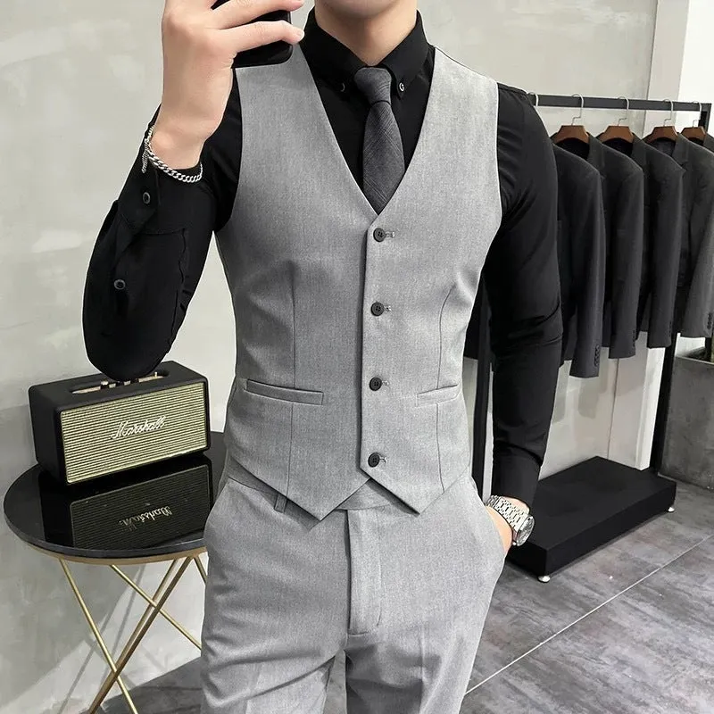 Men's business casual solid colour suit vest in large sizes up to 7XL, tight fit, polyester blend