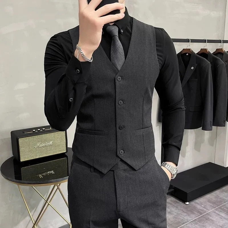 Men's business casual solid colour suit vest in large sizes up to 7XL, tight fit, polyester blend