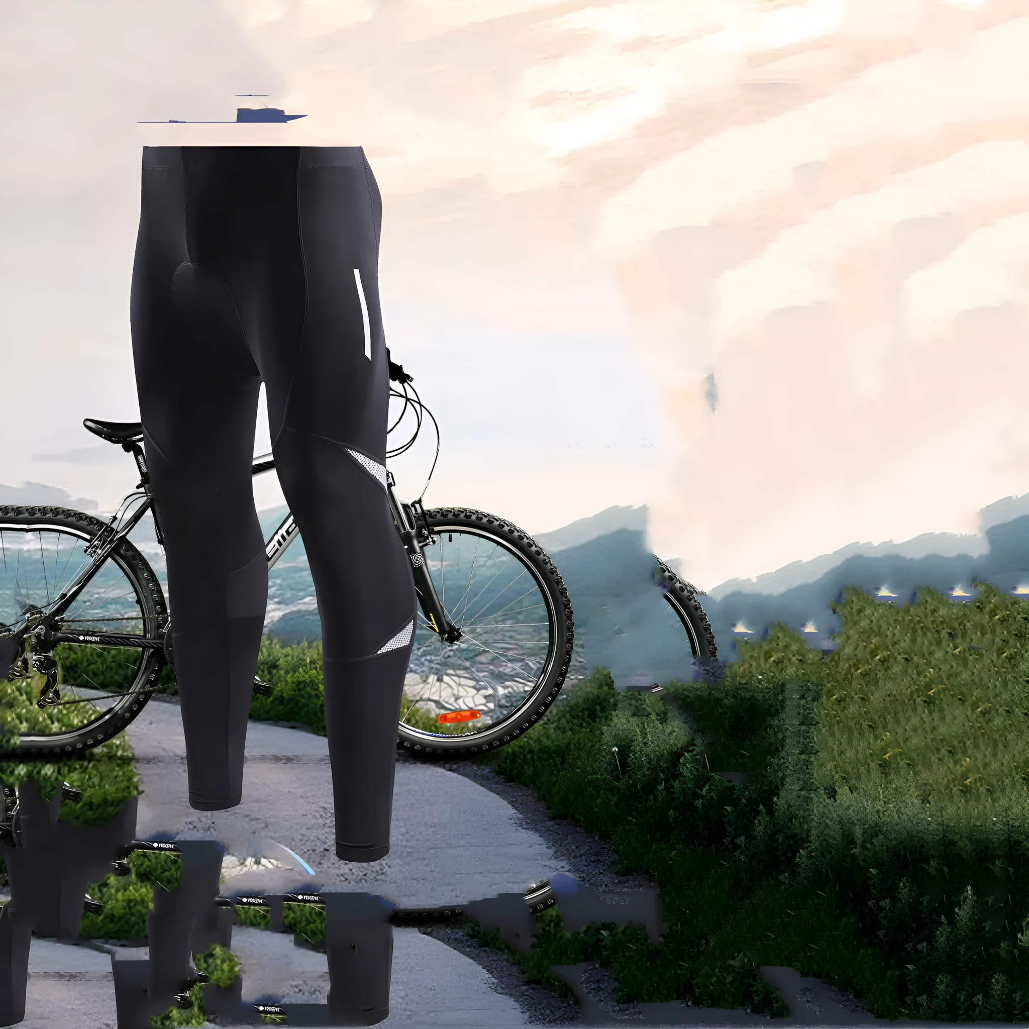 Breathable quick-drying mountain bike cycling tight trousers for men in black, side view
