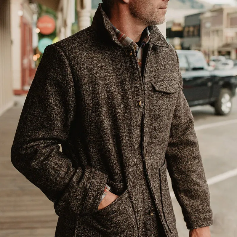 Brown casual fashion polo collar woolen jacket for men long sleeve polyester fibre