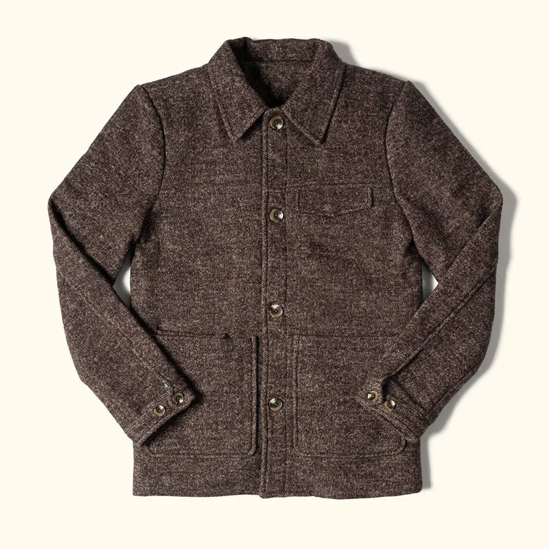 Brown casual fashion polo collar woolen jacket for men long sleeve polyester fibre