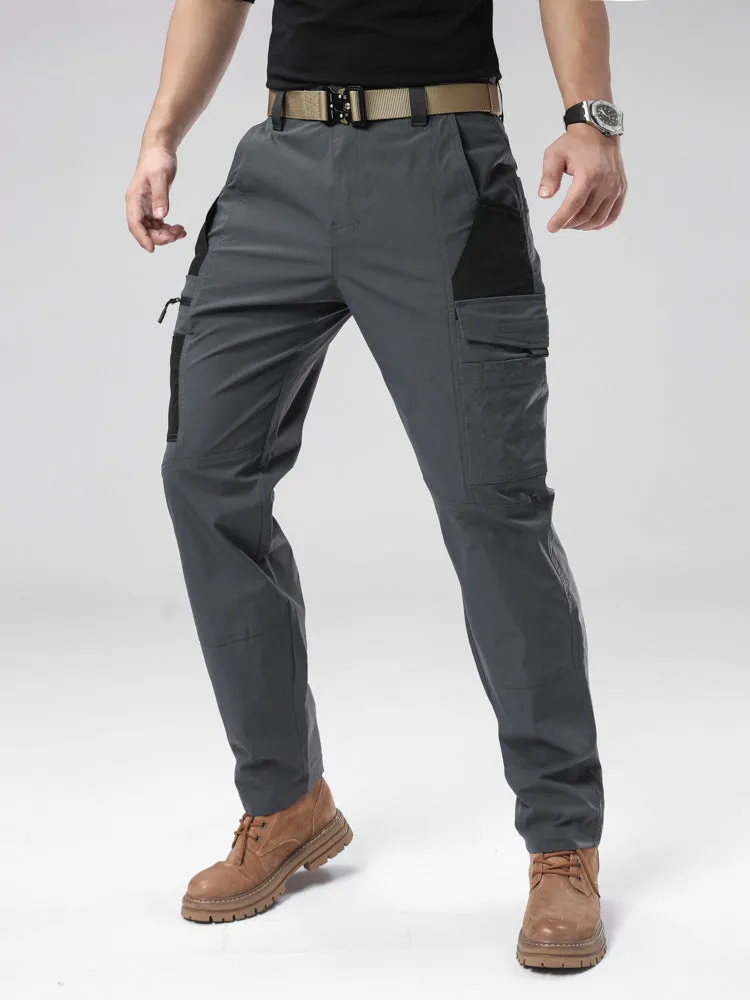 Men's outdoor cotton overalls in khaki with drawstring waist and loose fit, windproof and waterproof