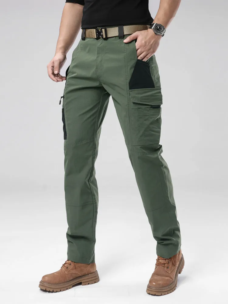 Men's outdoor cotton overalls in khaki with drawstring waist and loose fit, windproof and waterproof