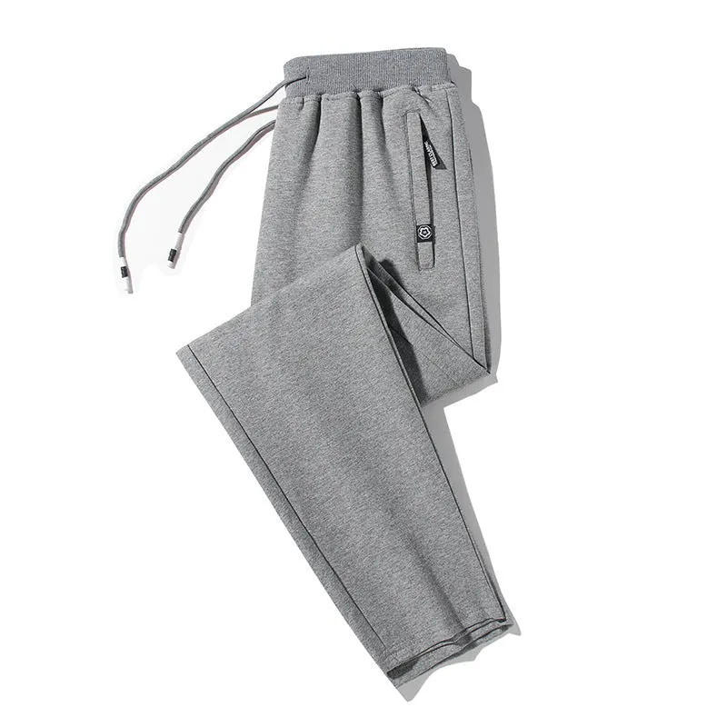 Plum Label men's large size cotton drawstring sweatpants in flat black, loose closed leg style