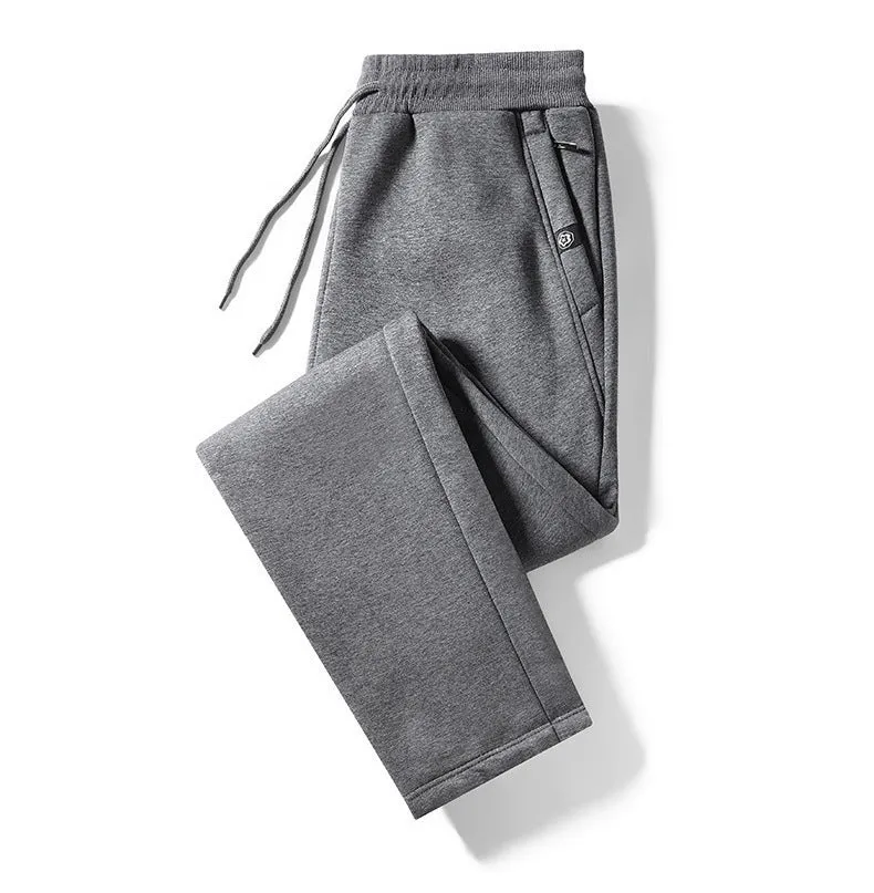 Plum Label men's large size cotton drawstring sweatpants in flat black, loose closed leg style