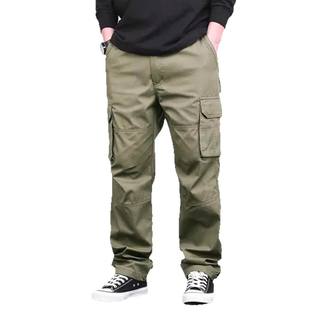 High waist straight long pants in khaki with drawstring waist, loose fit, bamboo fiber blend fabric, women's casual trousers