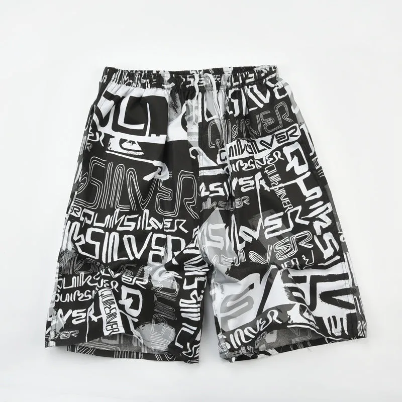 Men's floral printed swimming trunks with five-point design in polyester fabric