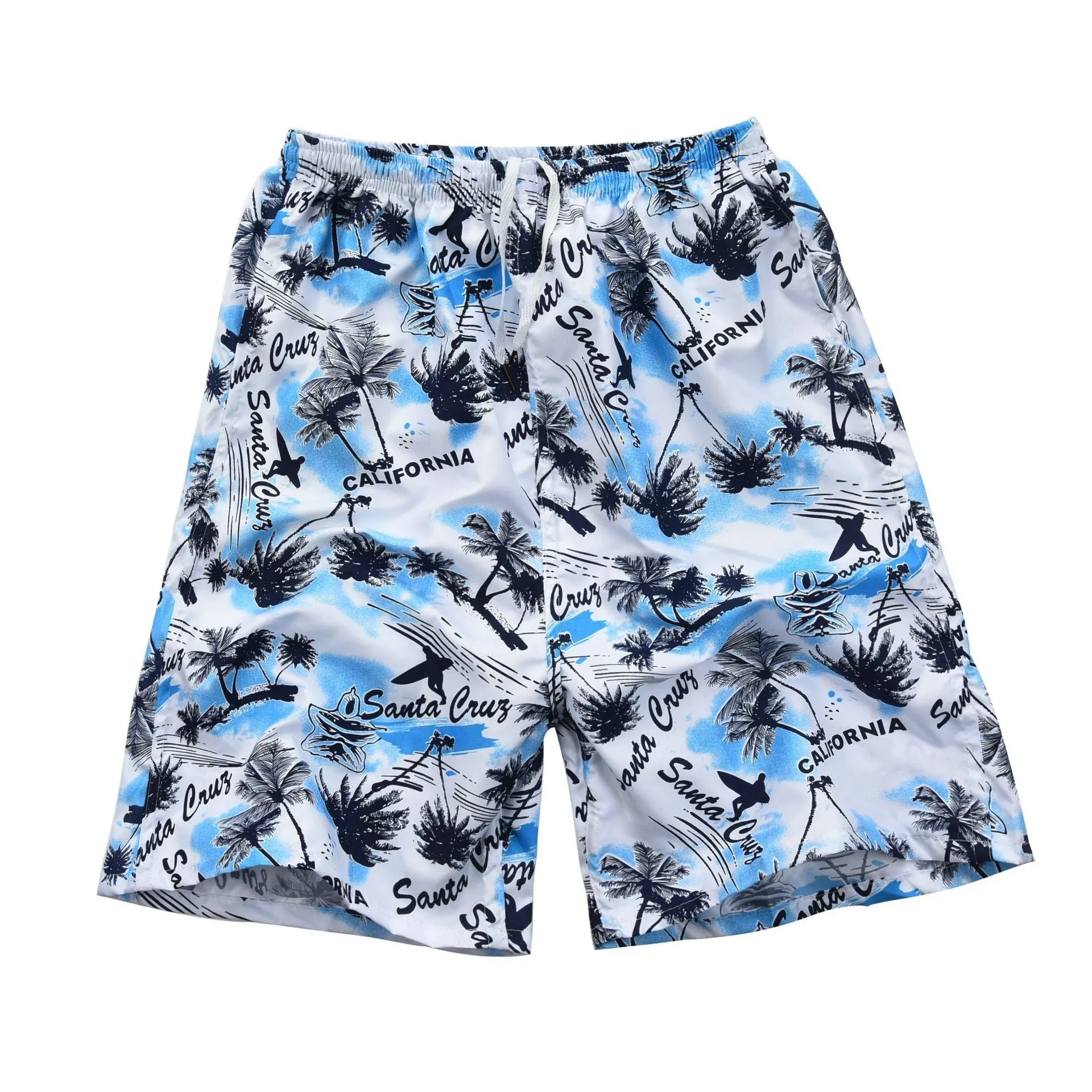 Men's floral printed swimming trunks with five-point design in polyester fabric