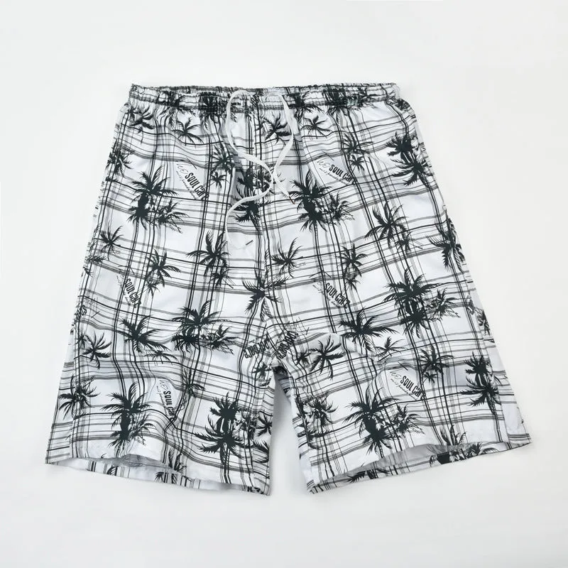 Men's floral printed swimming trunks with five-point design in polyester fabric