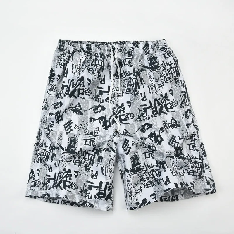Men's floral printed swimming trunks with five-point design in polyester fabric