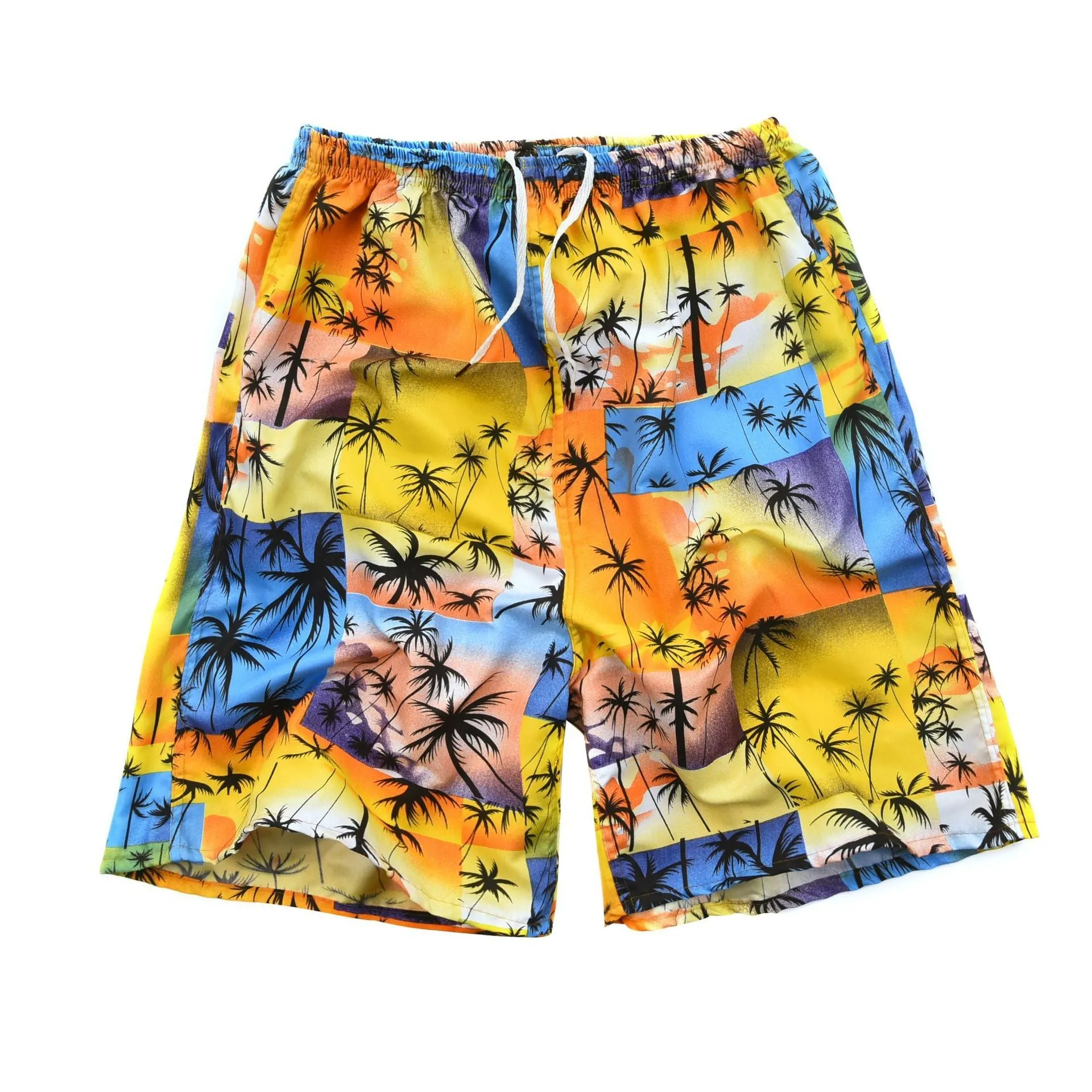 Men's floral printed swimming trunks with five-point design in polyester fabric