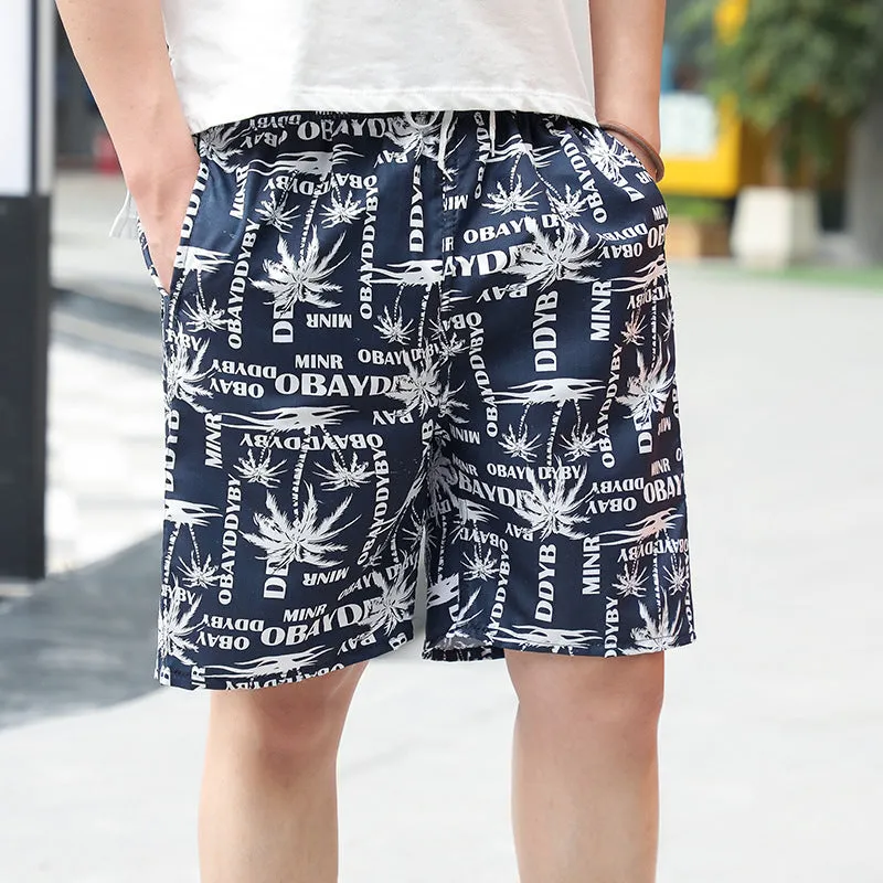 Men's floral printed swimming trunks with five-point design in polyester fabric