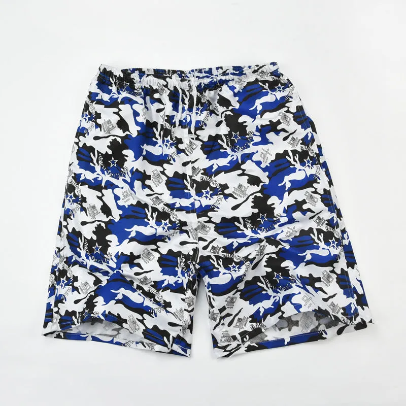 Men's floral printed swimming trunks with five-point design in polyester fabric